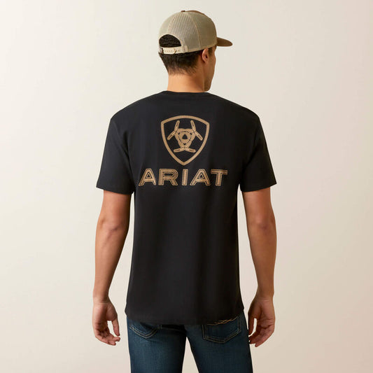 Ariat Men's Black with Gold Logo Shield Graphic Short Sleeve T-Shirt