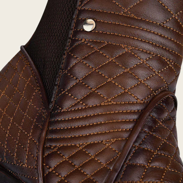 Embroidered brown leather boot