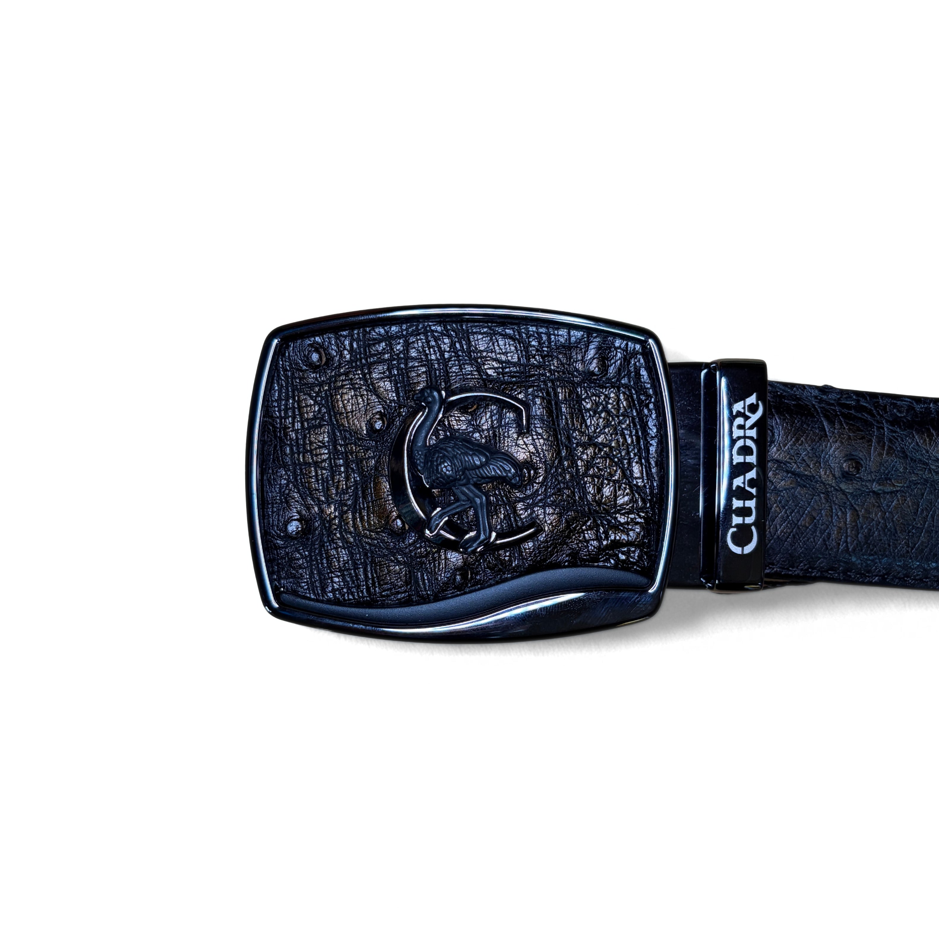 Cuadra Men’s Orix Ostrich Stitching Belt top view showing buckle and strap