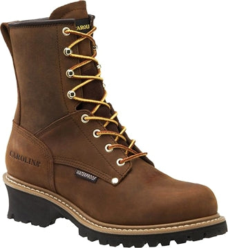 Men's Carolina 8" Waterproof Plain Toe Logger Work Boots