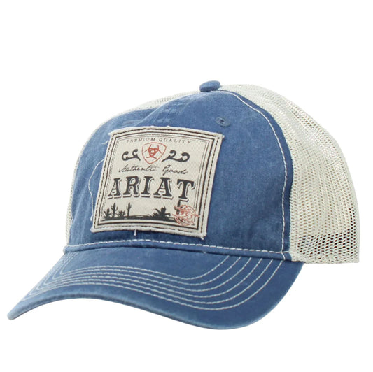 ARIAT Authentic Logo Patch Adjustable Mesh Back Baseball Cap Denim