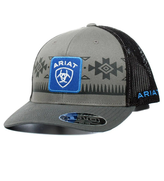 Ariat Hat Baseball Cap Mesh Snapback Logo Grey