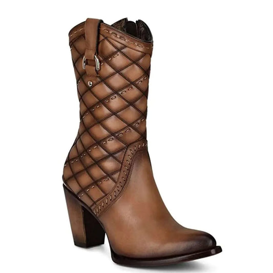 Cuadra Brown Embroidery & Woven Round Toe