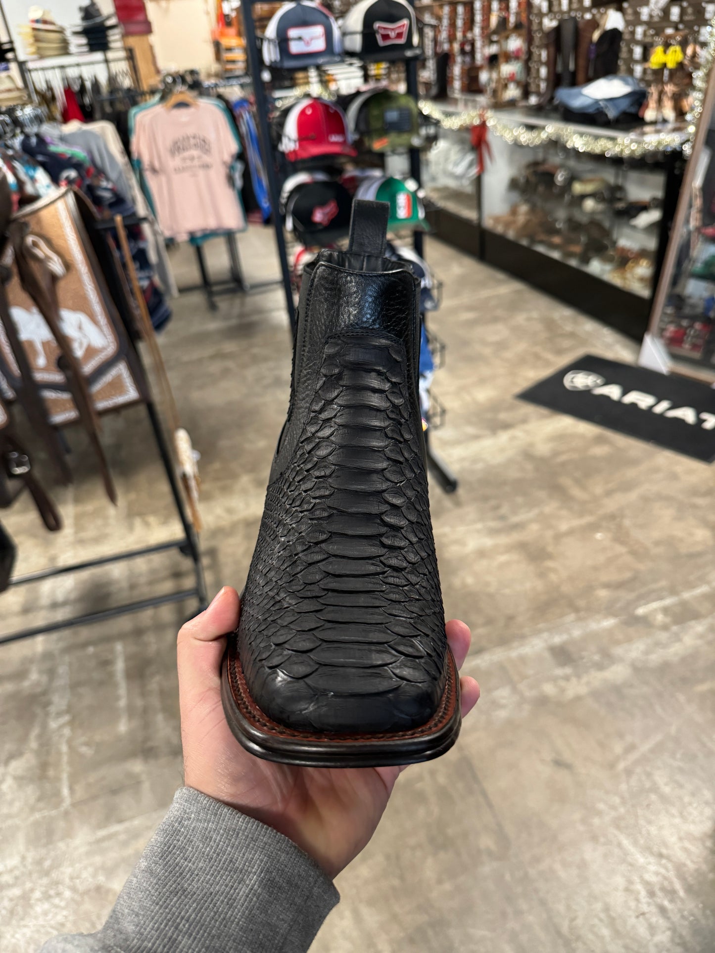 Men's Los Altos Boots Botin Genuine Python Skin Wide Square Toe