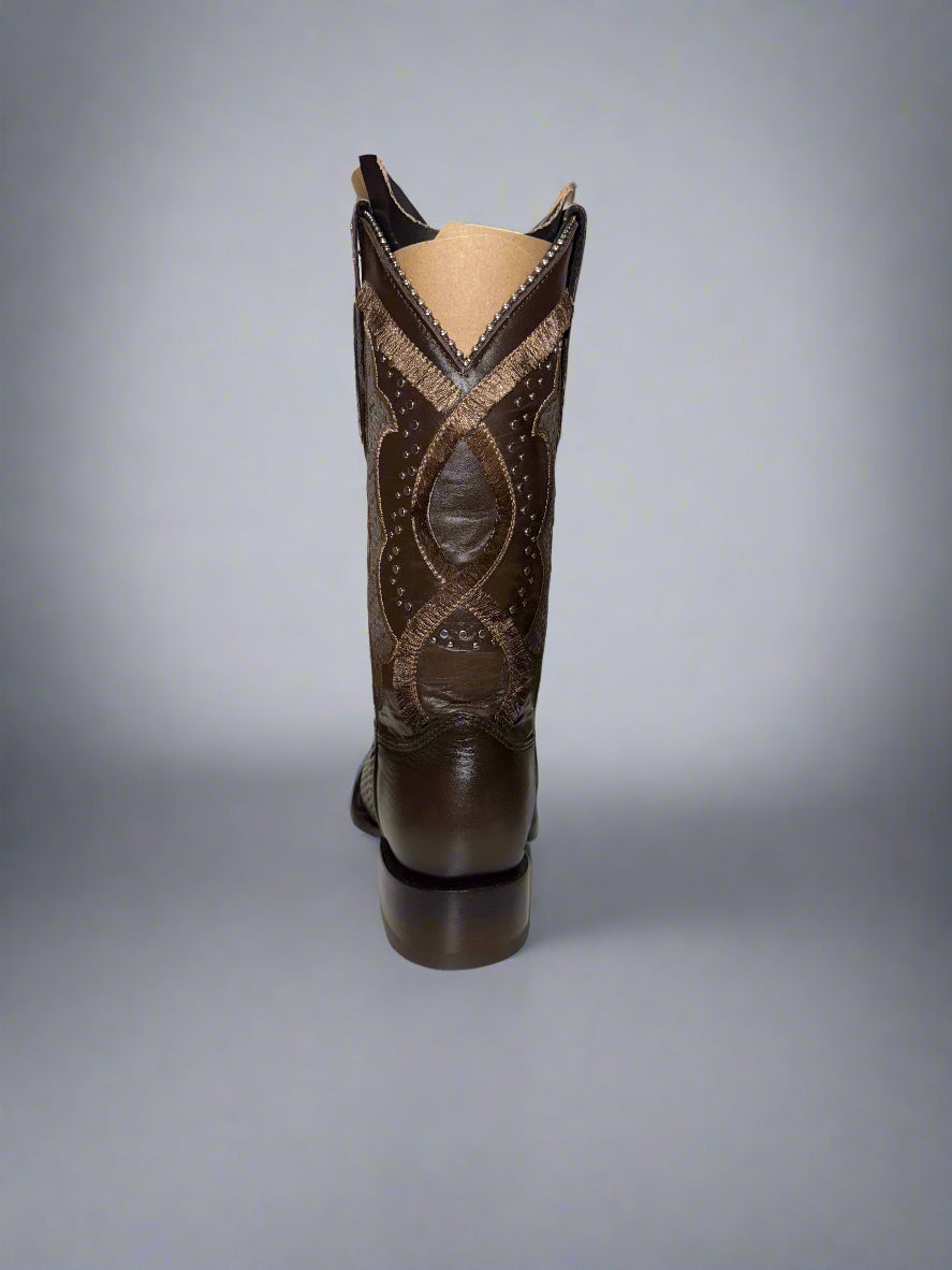 Oxford & Brown Laser & Embroidery & Studs Square Toe