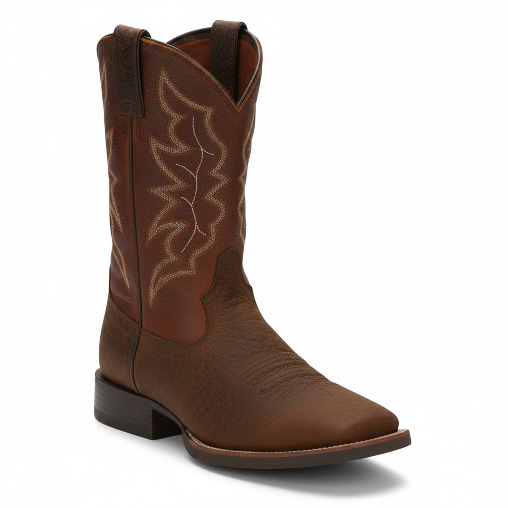 Angled side view of Justin Chet 11 Western Boot in brown
