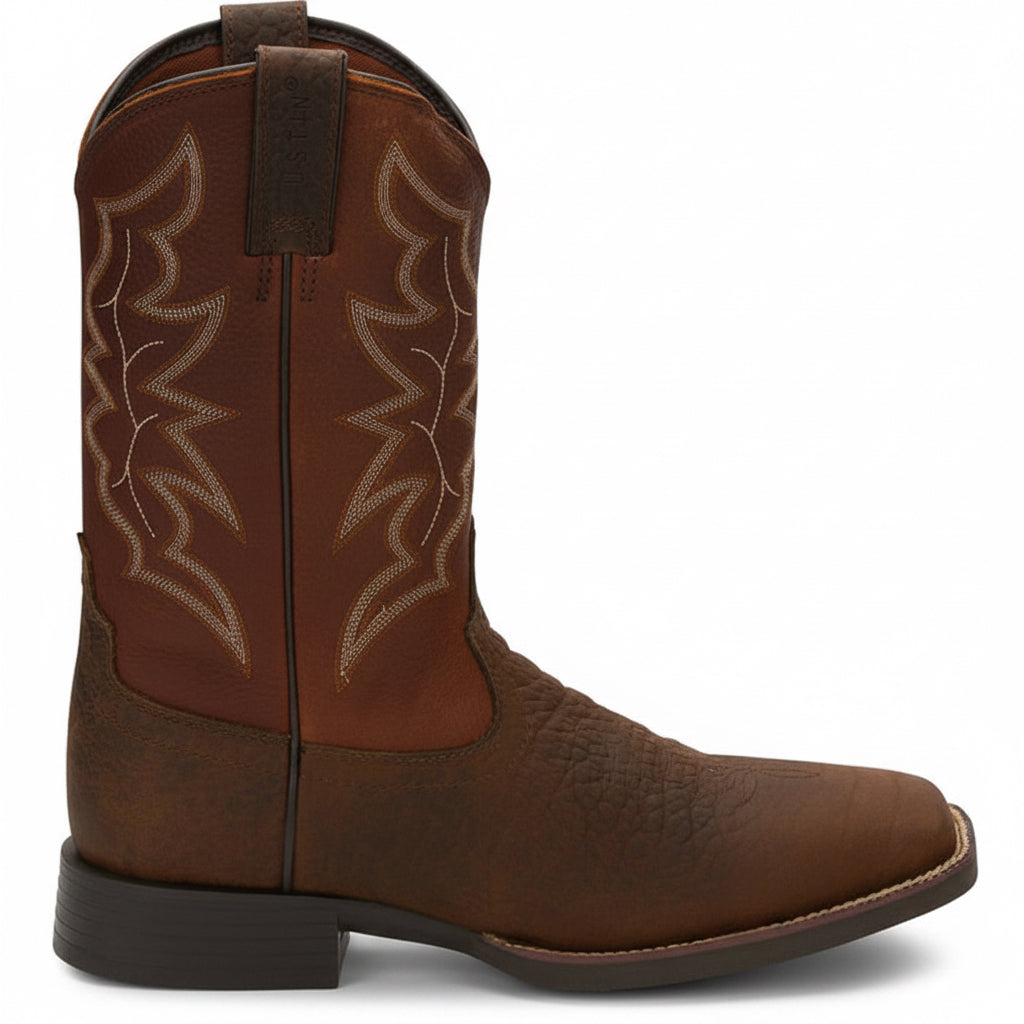 Side view of Justin Chet 11 Western Boot in brown leather