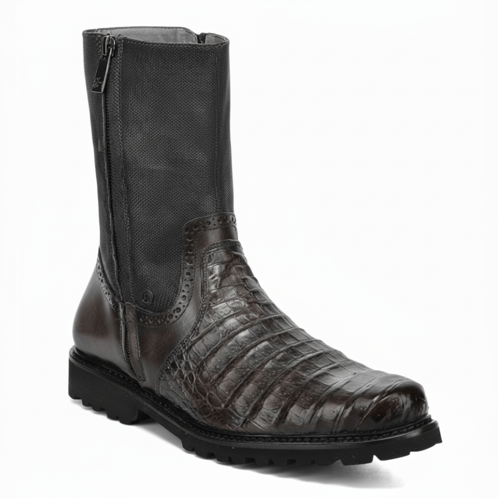 Cuadra Grey Caiman Zipper Round Toe boot for men in grey leather with side zipper