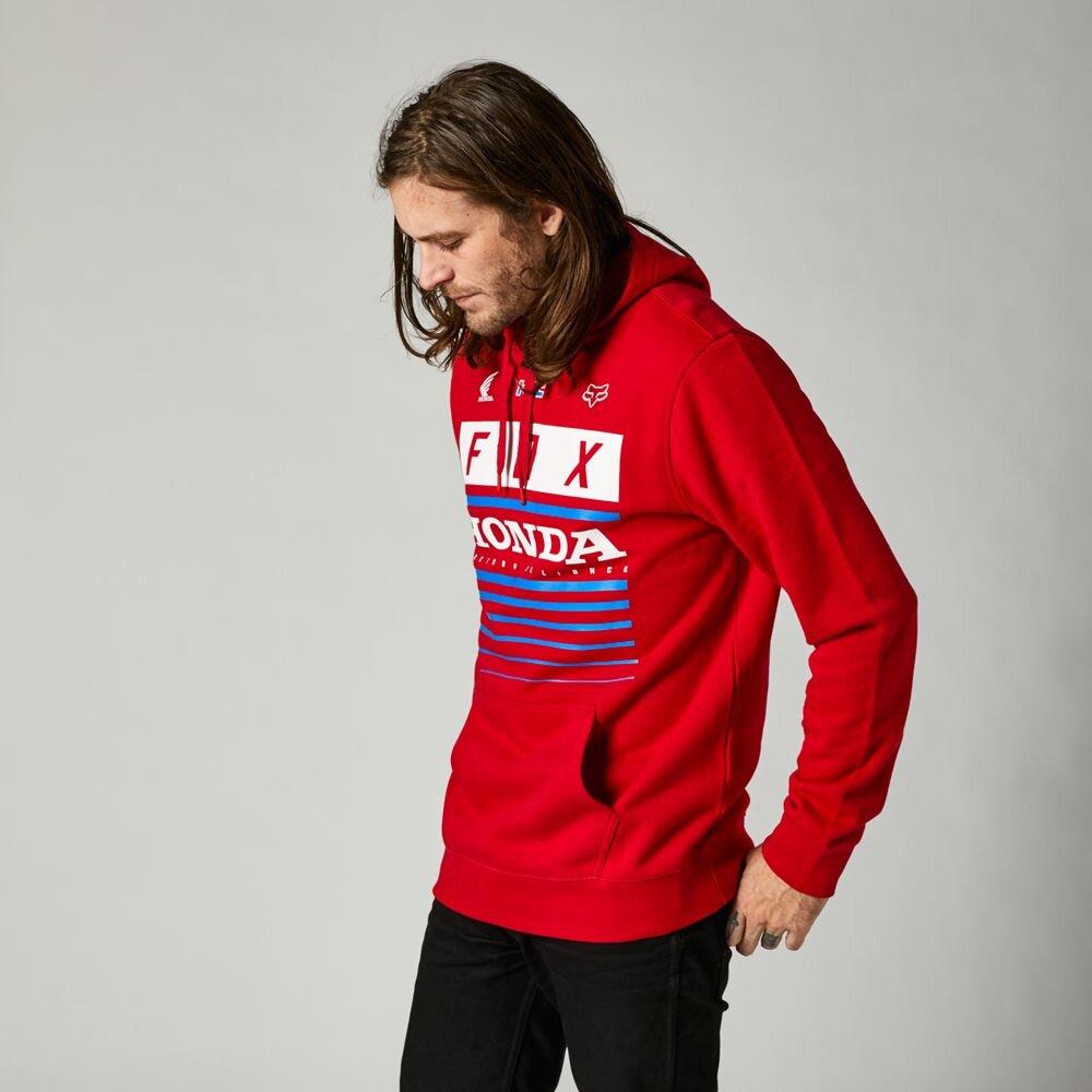 Fox Honda Pullover Hoodie side view on model in red