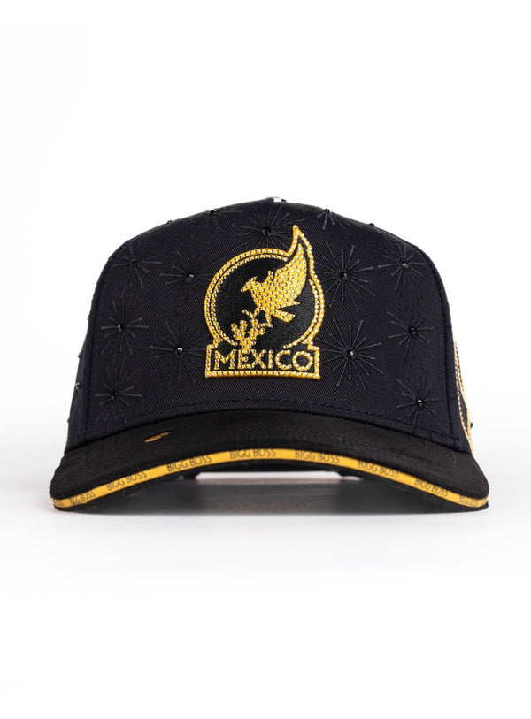 Bigg Boss Viva Mexico Hat front view in black with gold embroidered detail
