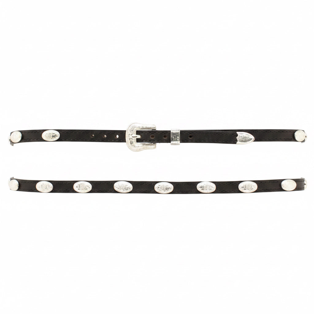 M&F Western 3/8 inch Genuine Leather Hatband in black with silver conchos and buckle