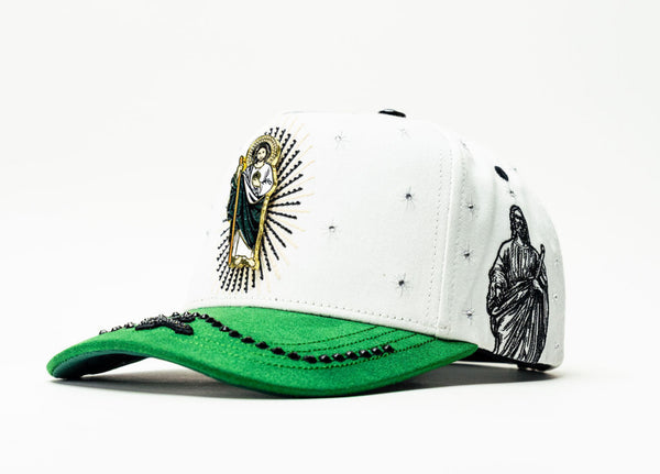 Bigg Boss San Judas White Hat front angled view in white with green brim