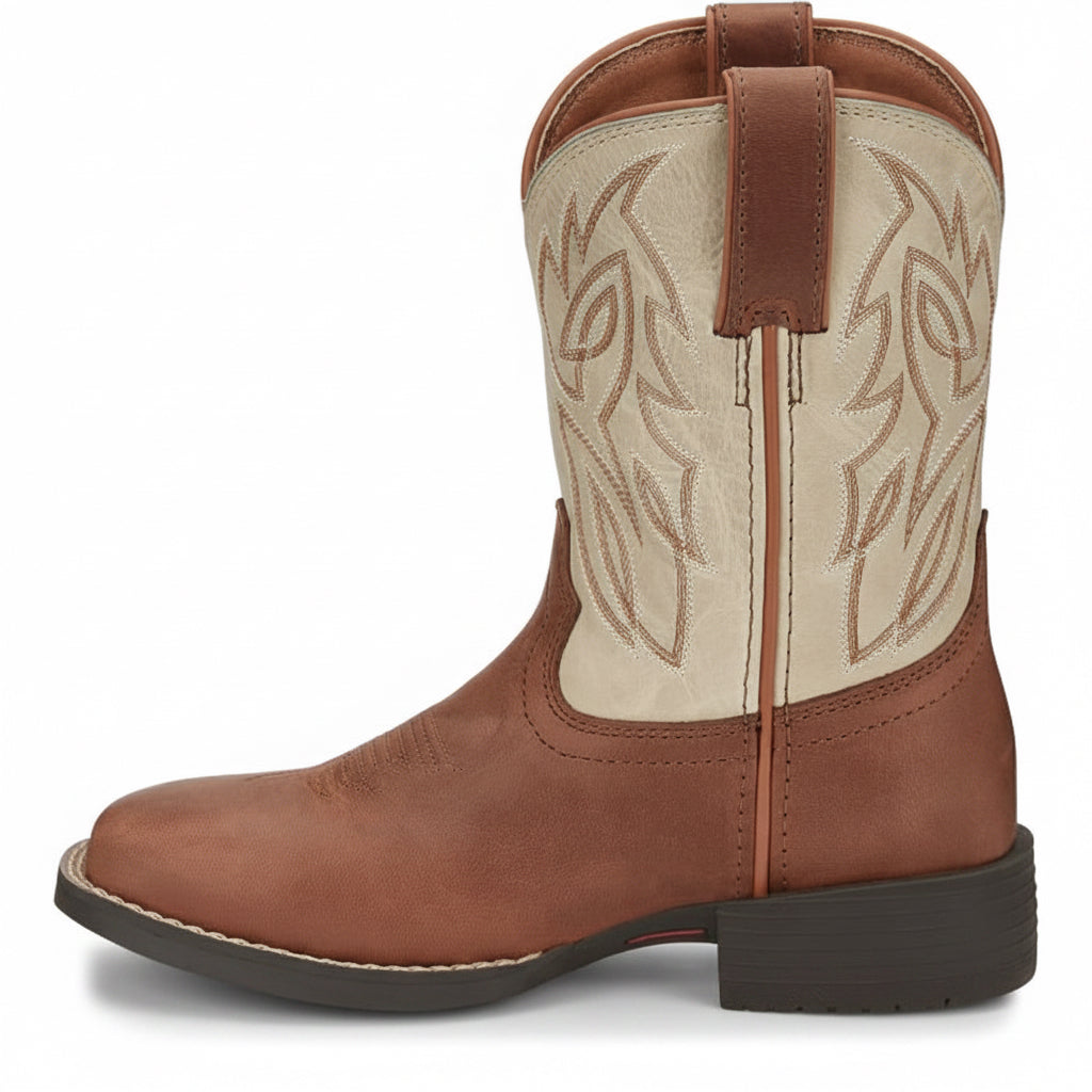 Justin Canter Junior Boot side view in brown and cream leather