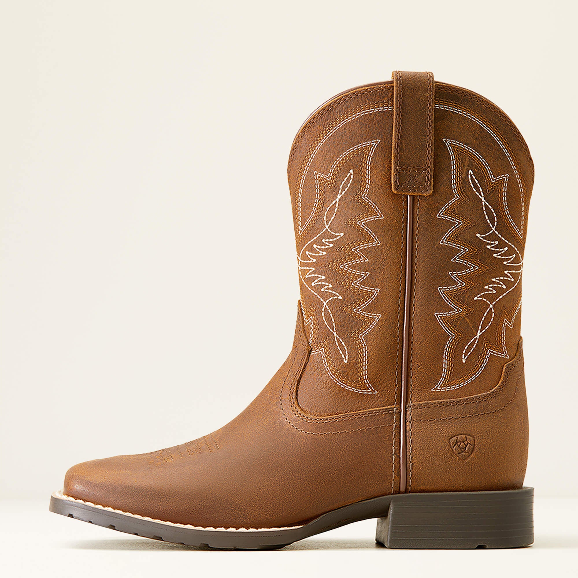 Side view of Ariat Youth Hybrid Rancher Western Boot in brown leather