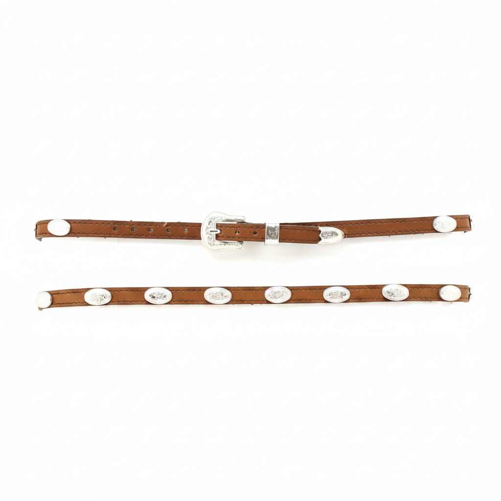 M&F Western 3/8 inch Genuine Leather Hatband in brown with silver conchos and buckle