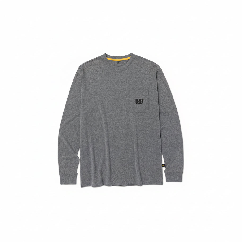 CAT Tough Cut Dark Heather Gray Long Sleeve Pocket Tee for men with chest pocket