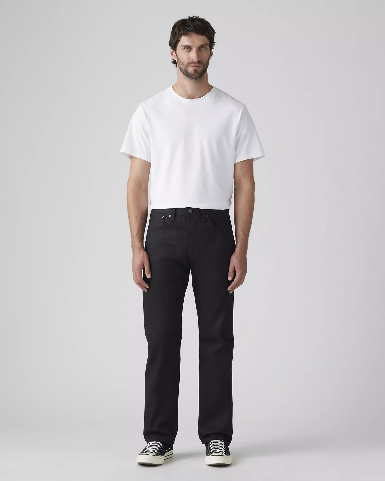 Levi’s 501 Original Shrink-to-Fit Men’s Jeans full body front view on model in black