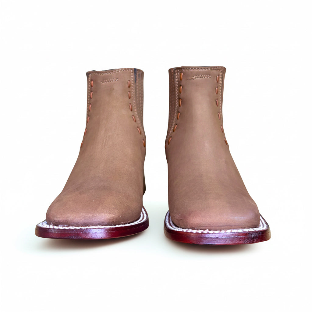Nubuck Taupe Wide Square Toe Ankle Boot