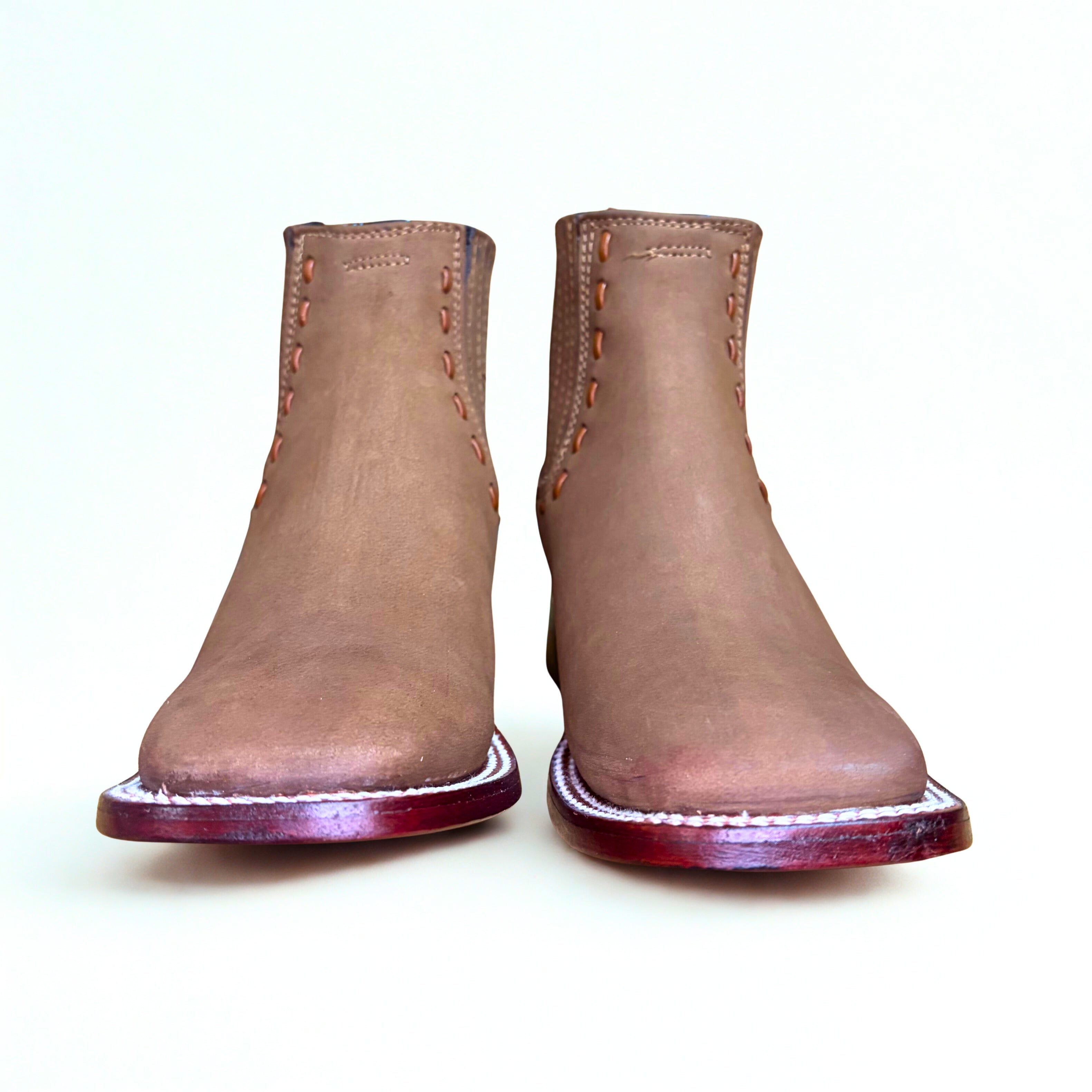 Nubuck Taupe Wide Square Toe Ankle Boot