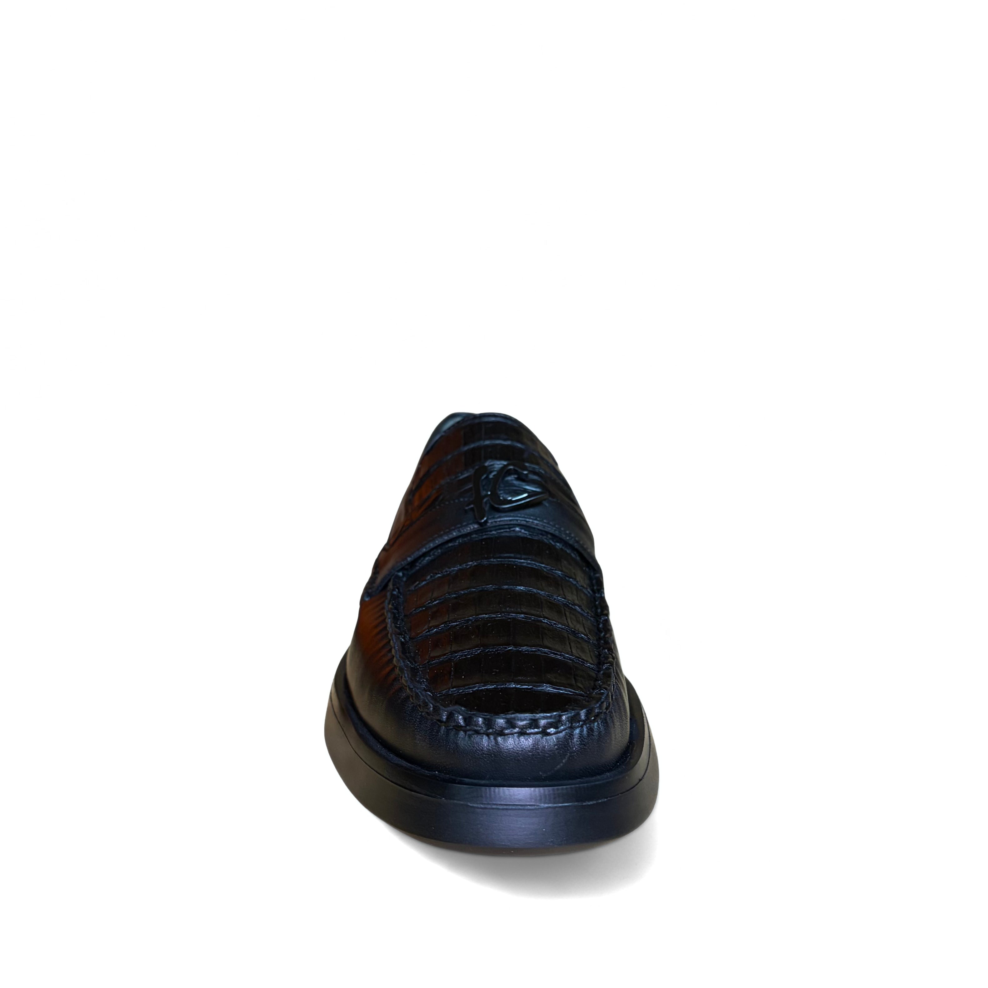 Cuadra Men’s Black Caiman Slip-On Round Toe Loafer front view showing round toe