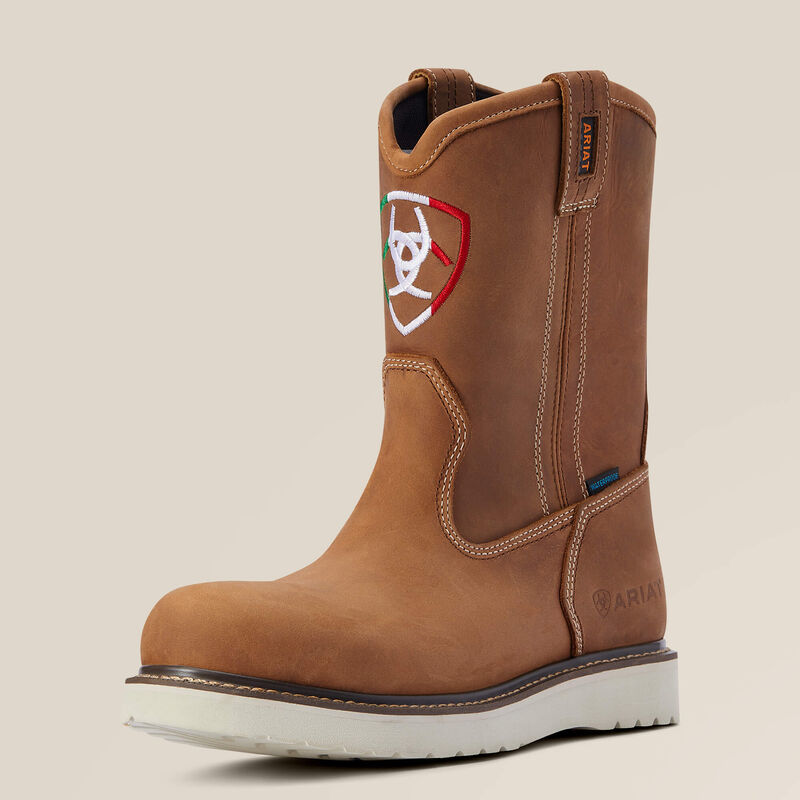 Bota de trabajo impermeable Orgullo Mexicano con cuña de varilla de refuerzo 