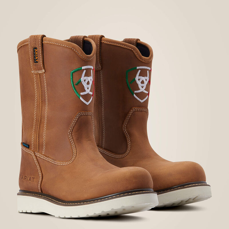 Bota de trabajo impermeable Orgullo Mexicano con cuña de varilla de refuerzo 