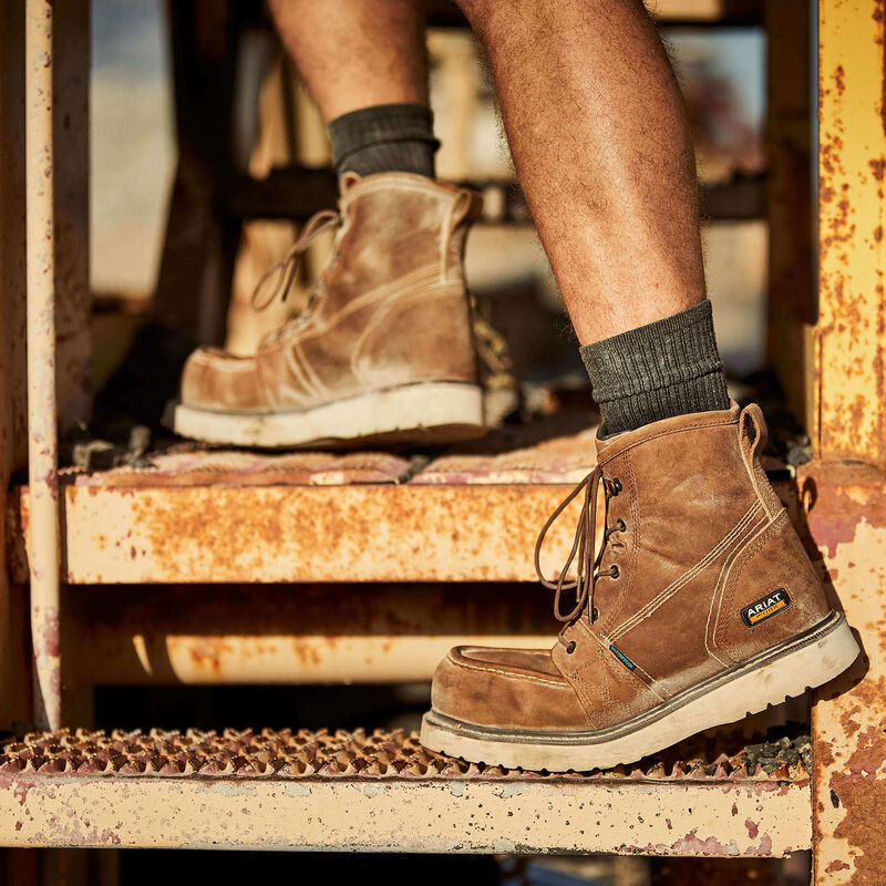 Bota de trabajo con punta de mocasín y cuña de varilla de refuerzo, impermeable, de 6" y con punta de material compuesto