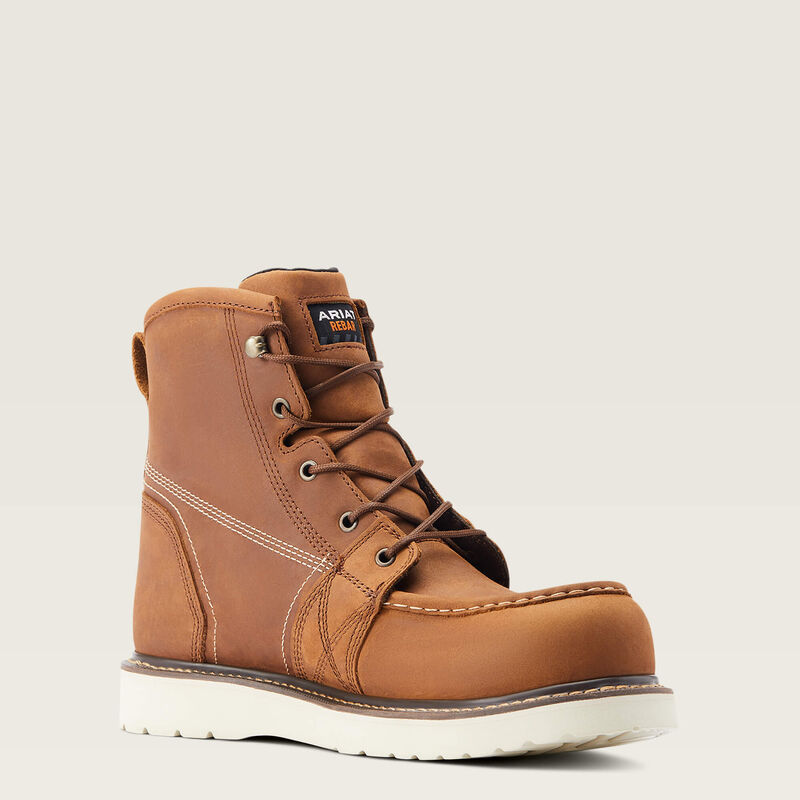 Bota de trabajo con punta de mocasín y cuña de varilla de refuerzo, impermeable, de 6" y con punta de material compuesto