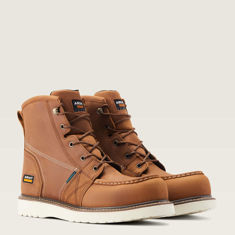 Bota de trabajo con punta de mocasín y cuña de varilla de refuerzo, impermeable, de 6" y con punta de material compuesto