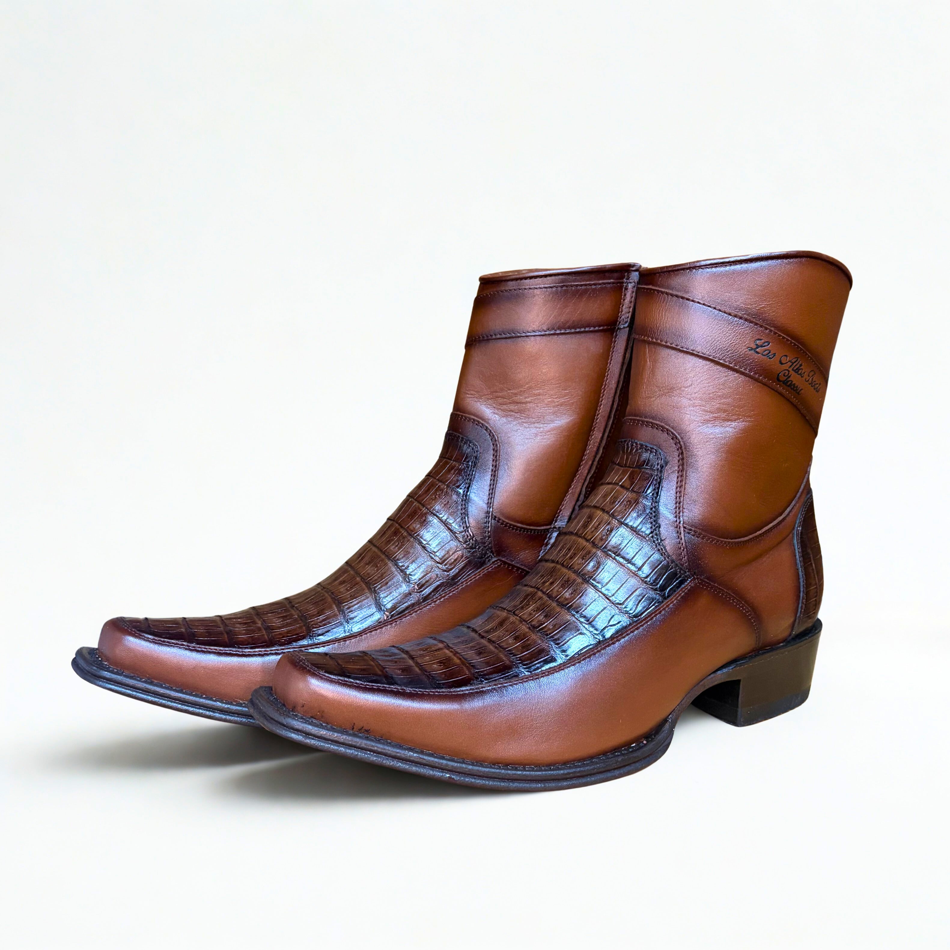 Caiman Belly Faded Brown Narrow Square Toe Boot