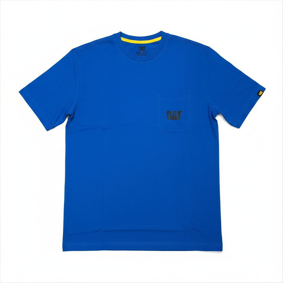 CAT Tough Cut Short Sleeve Pocket Tee front view in blue with chest pocket