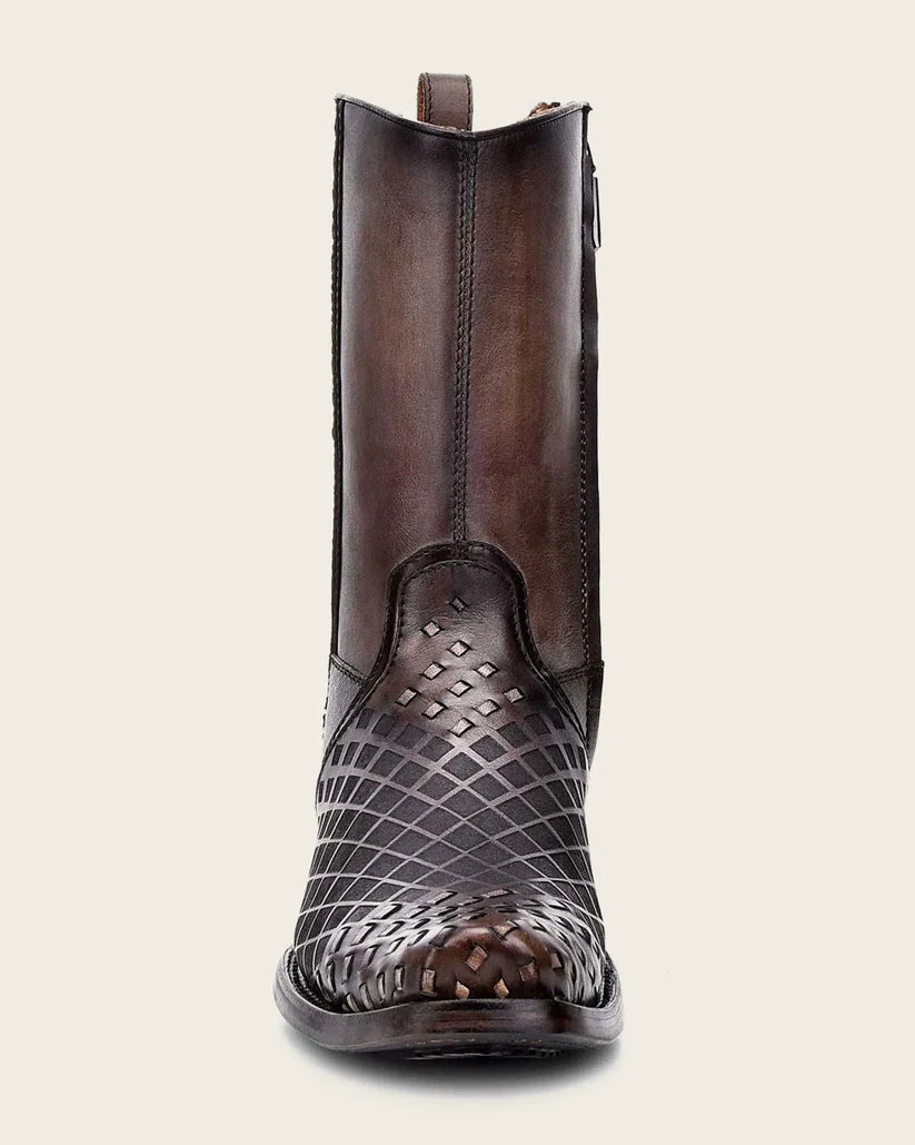 Bota vaquera Oxford gris grabada de piel bovina auténtica 