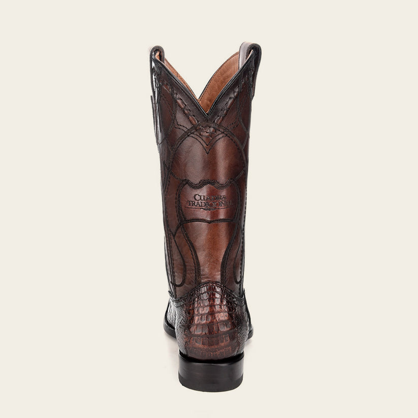 Laser engraved exotic brown leather cowboy boot