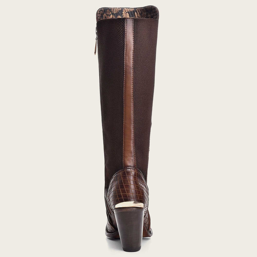 Embroidered brown leather boot