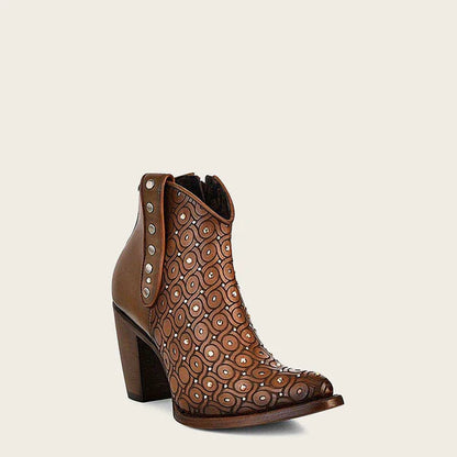 Cuadra Handwoven brown leather bootie with Austrian crystals