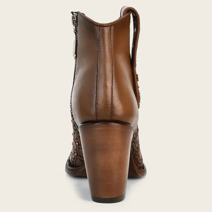 Cuadra Handwoven brown leather bootie with Austrian crystals