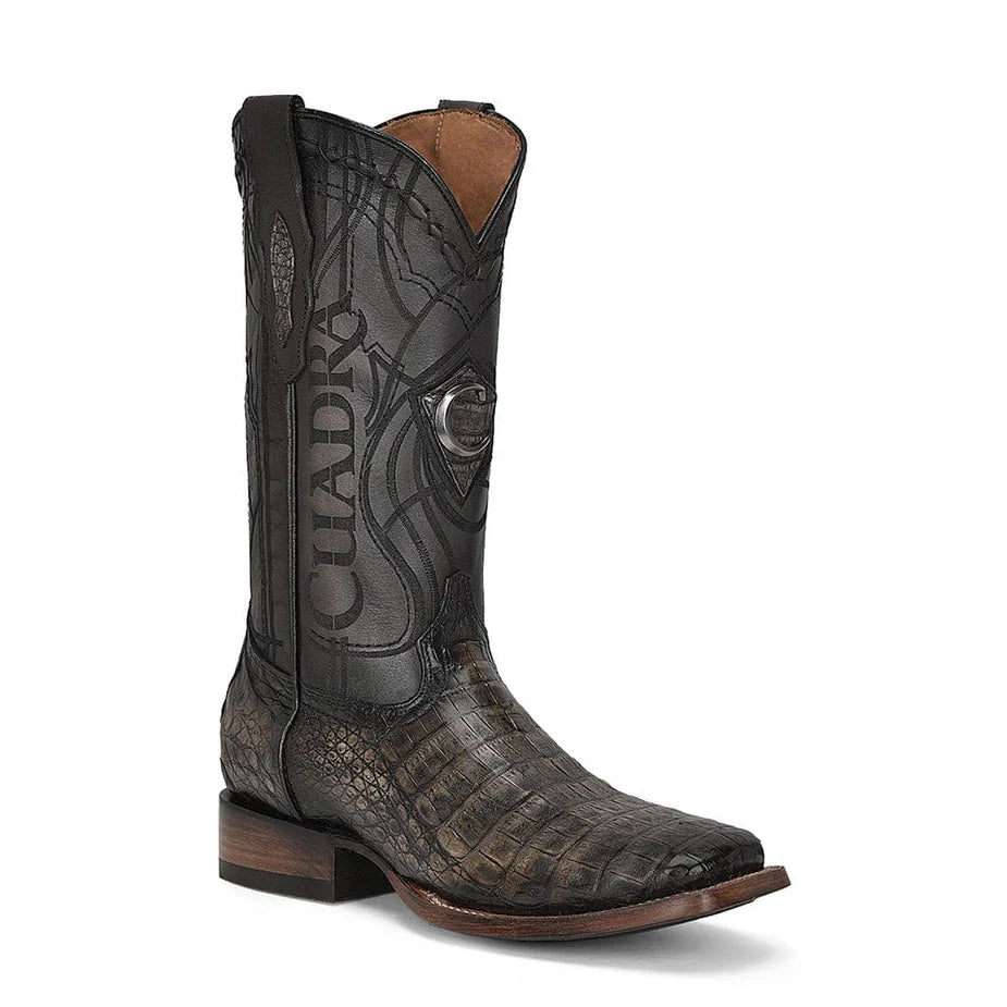 CUADRA MN ATLANTIC BLACK SAND CAIMAN EMBROIDERY & LASER & WOVEN SQUARE TOE