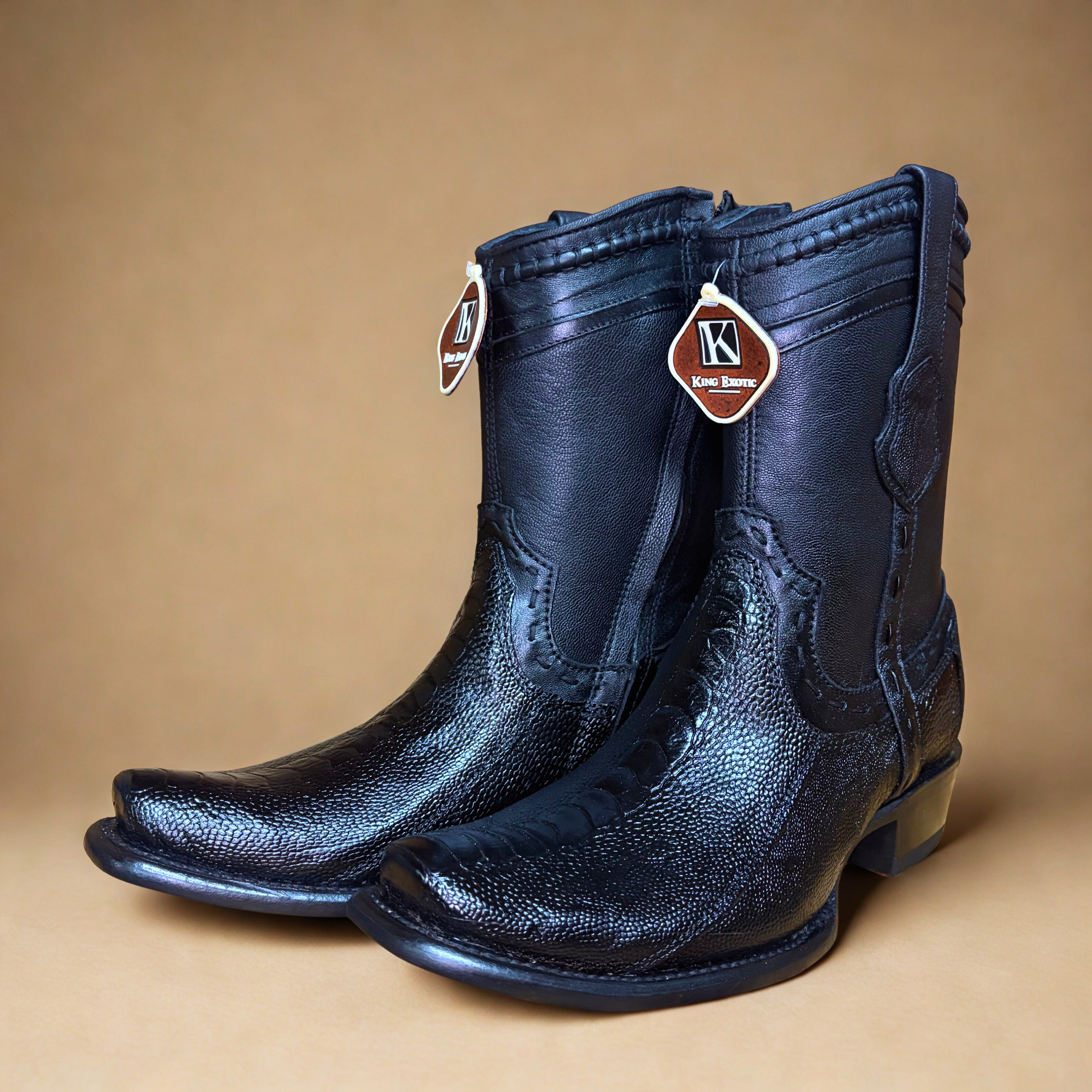 King Exotic Black Ostrich Leg Bubai Short Boot