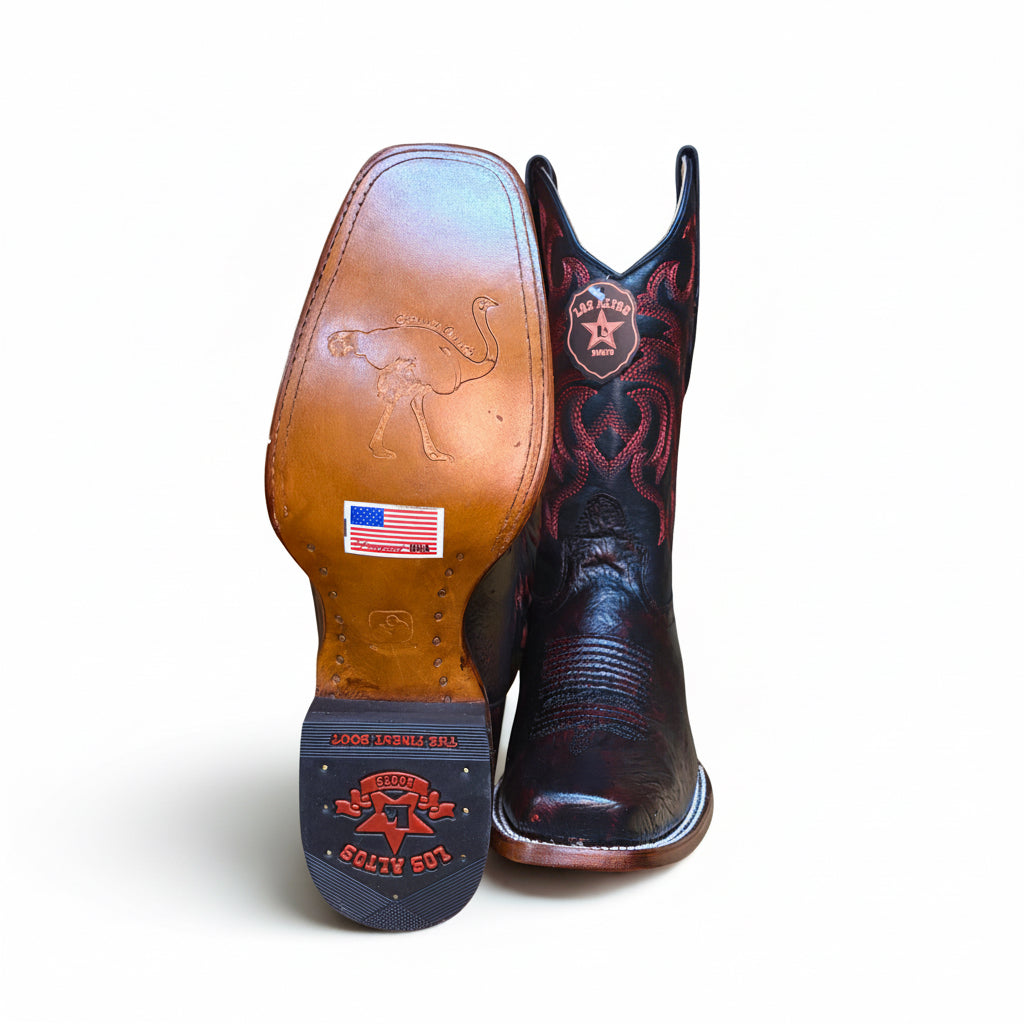 Smooth Ostrich Black Cherry Rodeo Square Toe