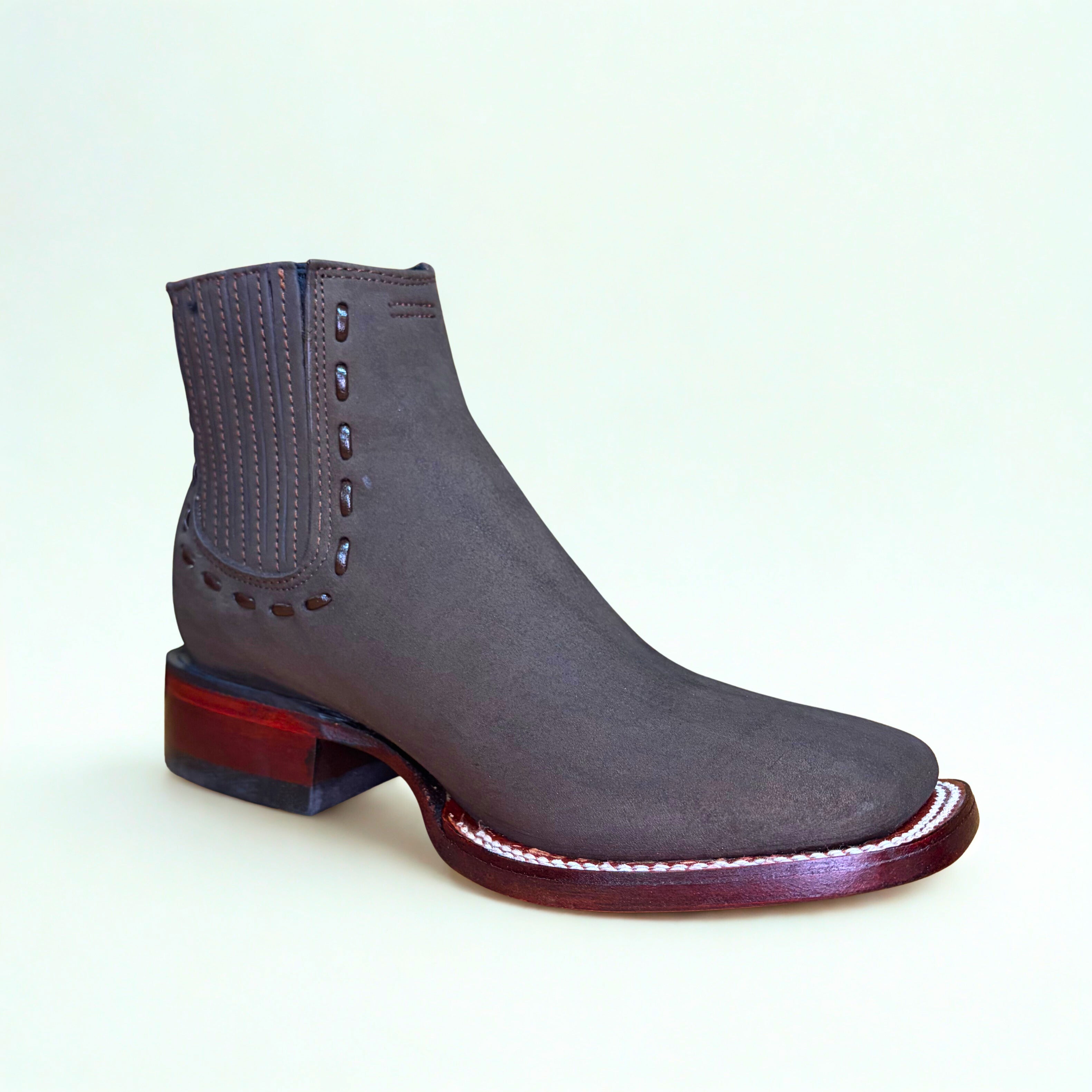Nubuck Tobacco Wide Square Toe Ankle Boot