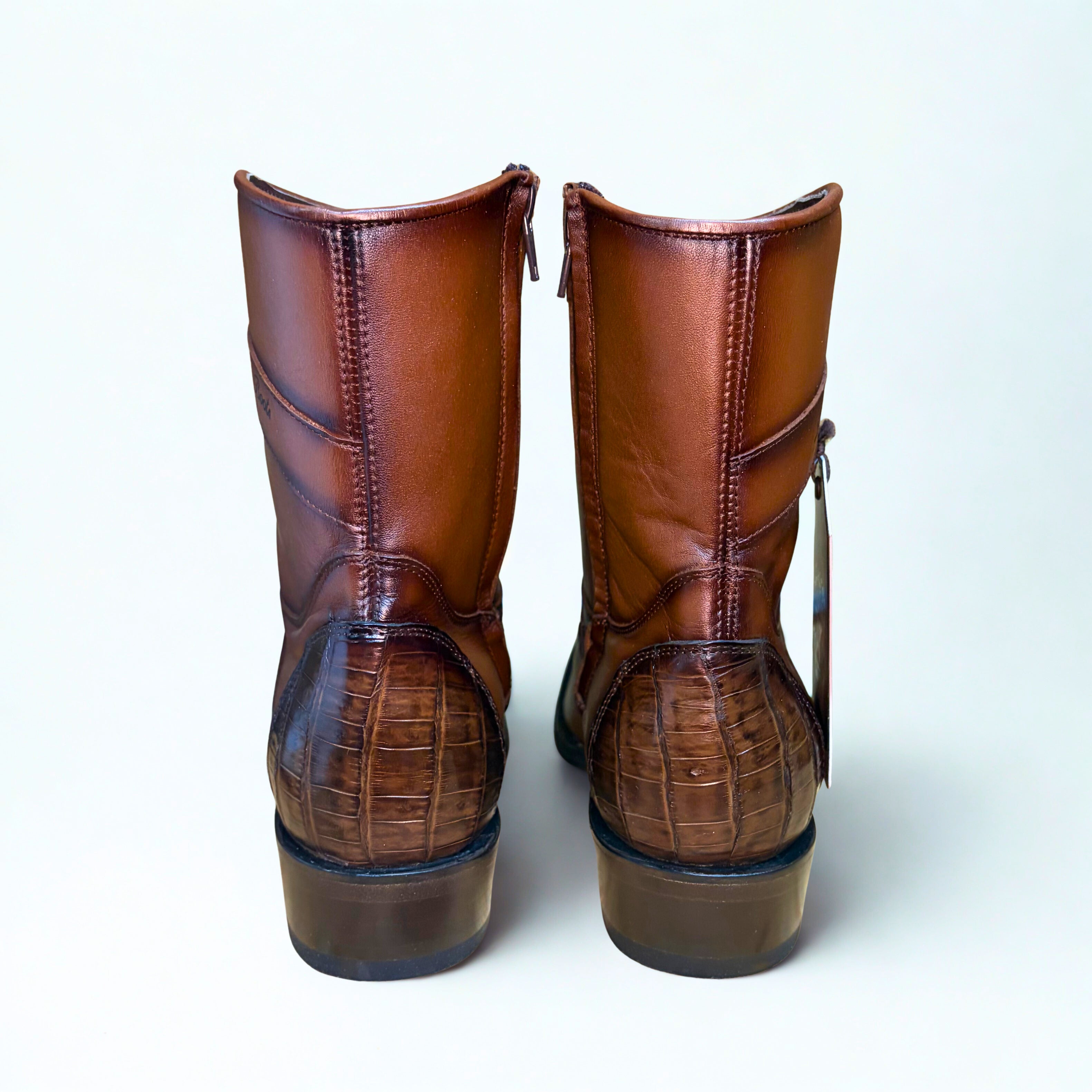 Caiman Belly Faded Brown Narrow Square Toe Boot