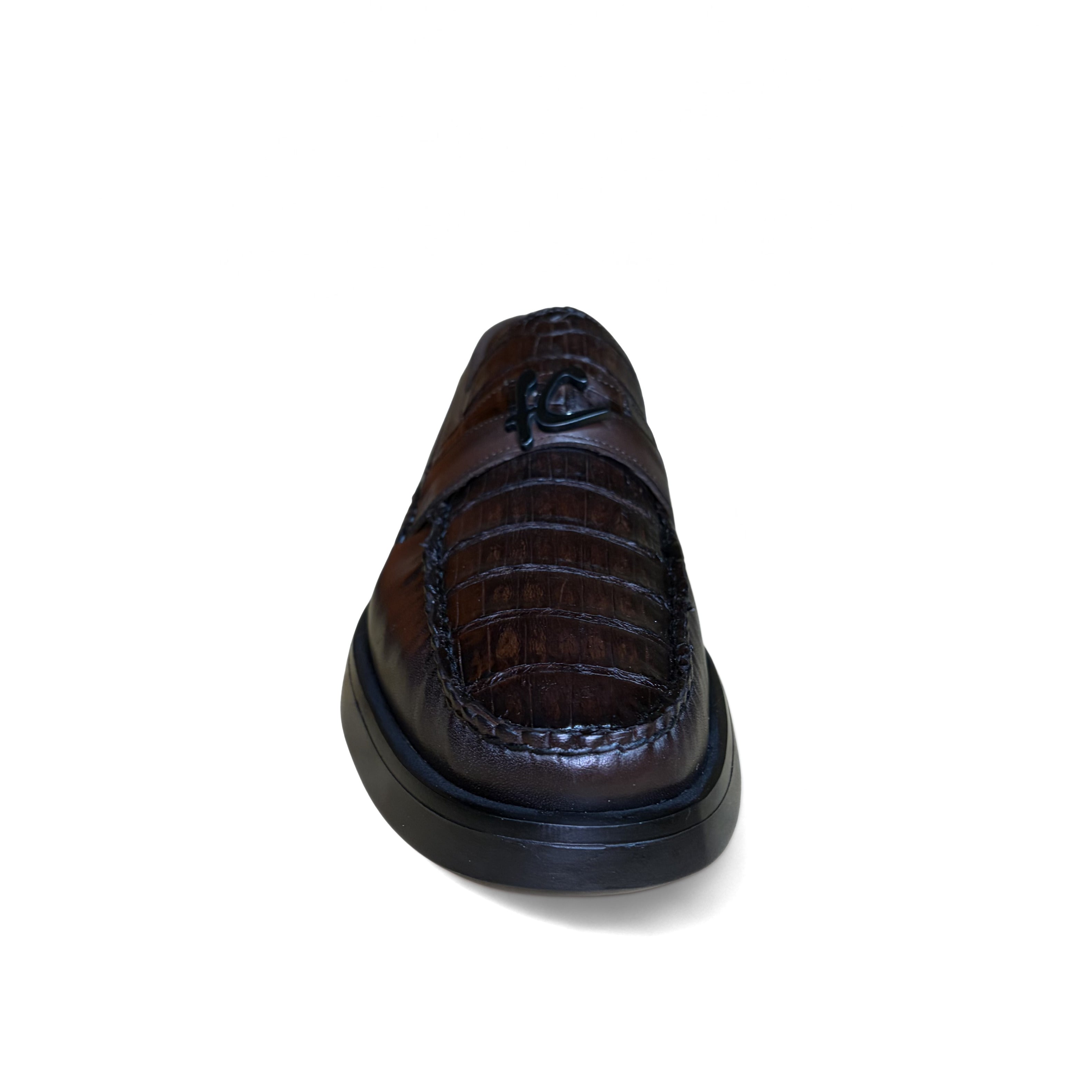 Cuadra Men’s Brown Caiman Slip-On Round Toe Loafer front view showing round toe