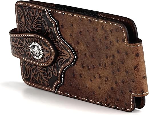 Ostrich Floral Tabs Leather Phone Holder Case