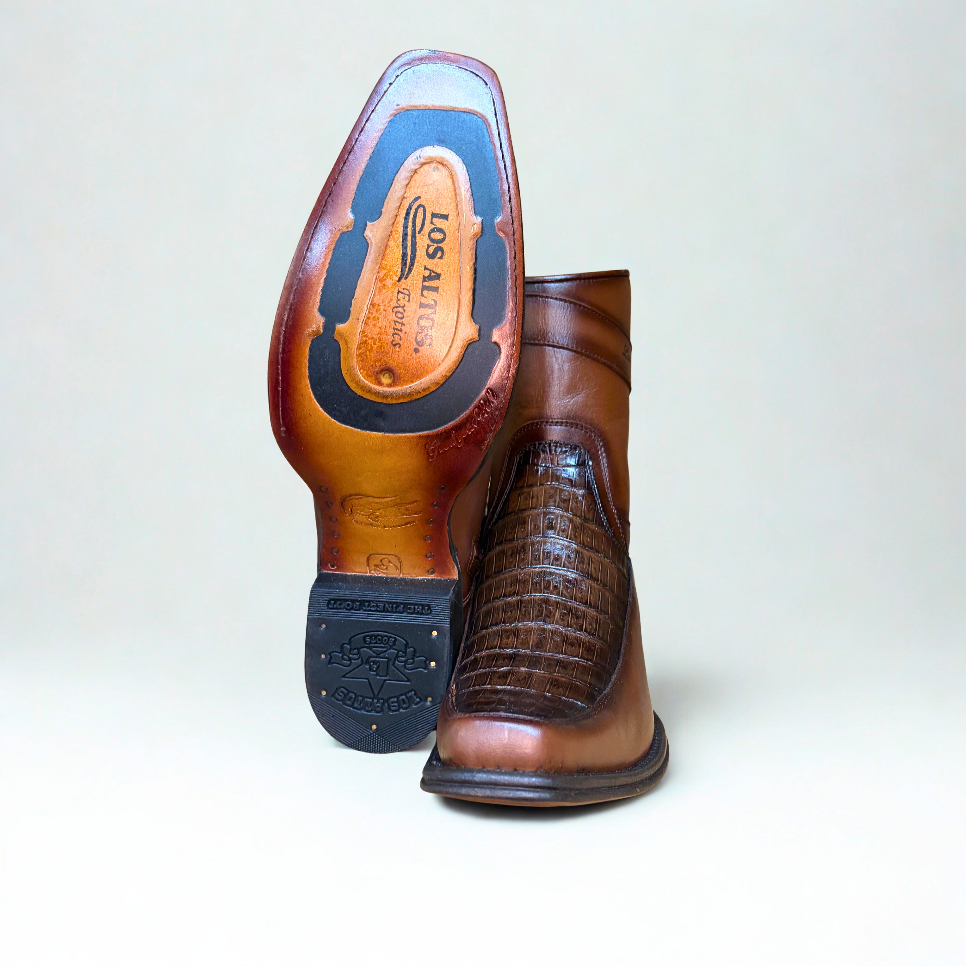 Caiman Belly Faded Brown Narrow Square Toe Boot