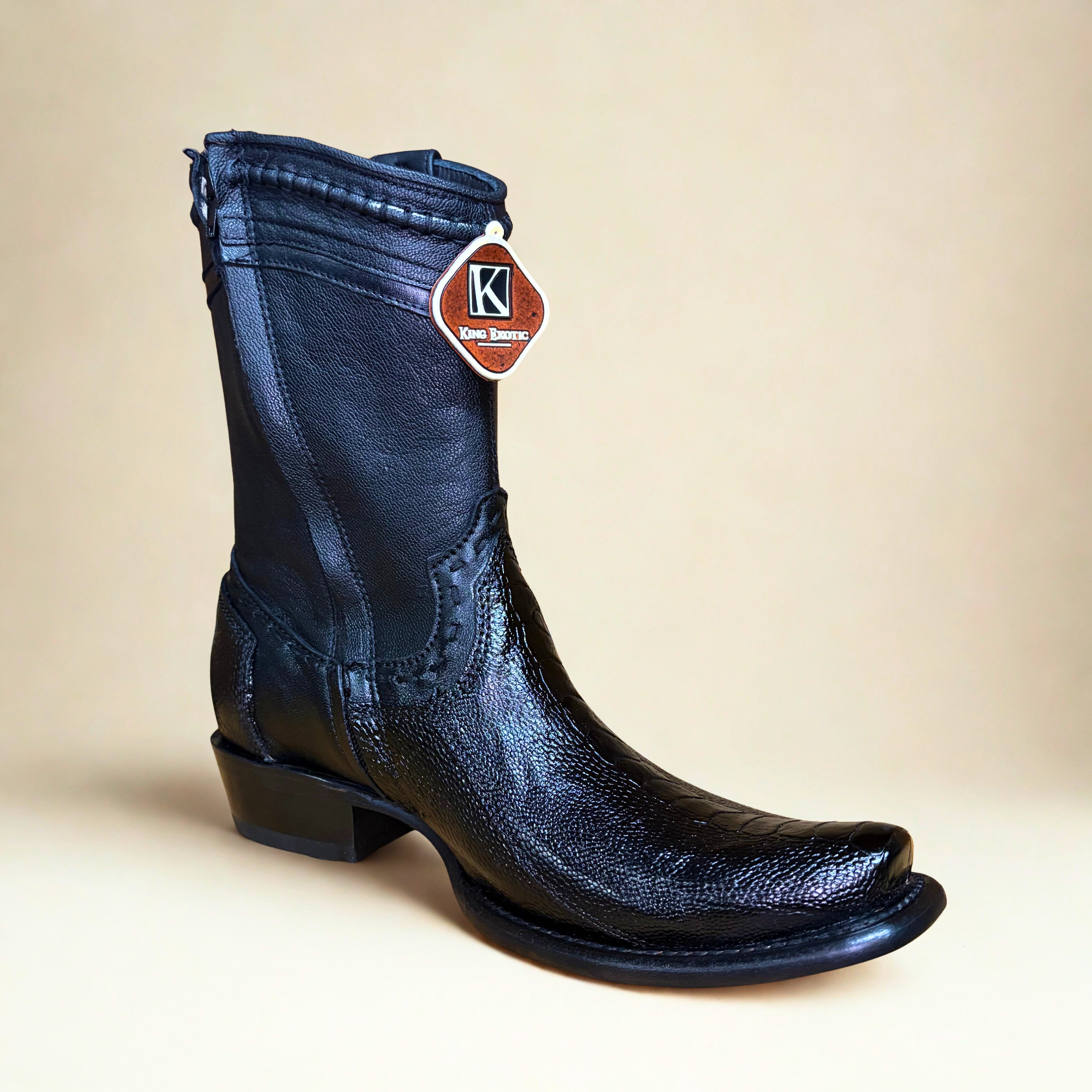 King Exotic Black Ostrich Leg Bubai Short Boot