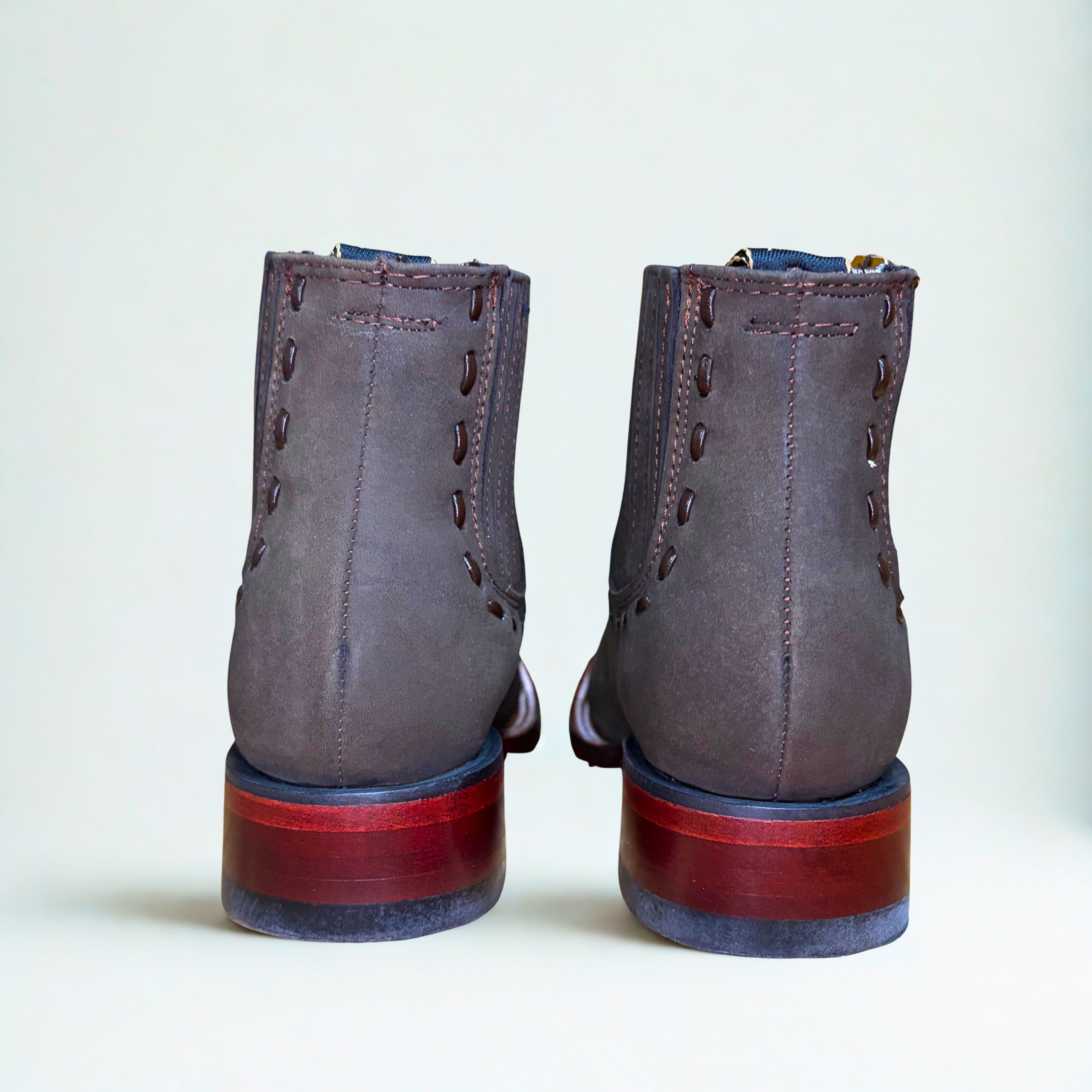 Nubuck Tobacco Wide Square Toe Ankle Boot