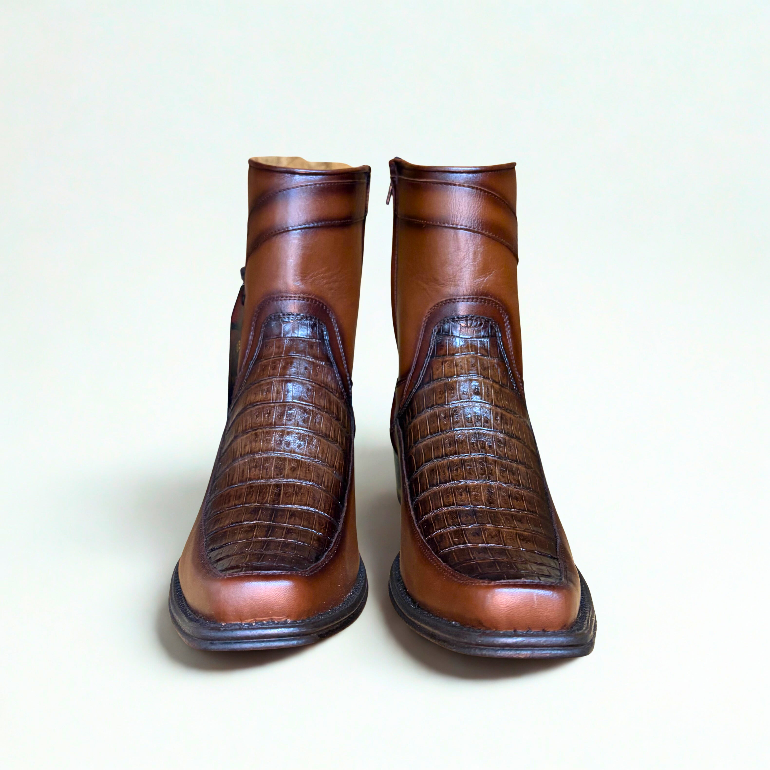 Caiman Belly Faded Brown Narrow Square Toe Boot