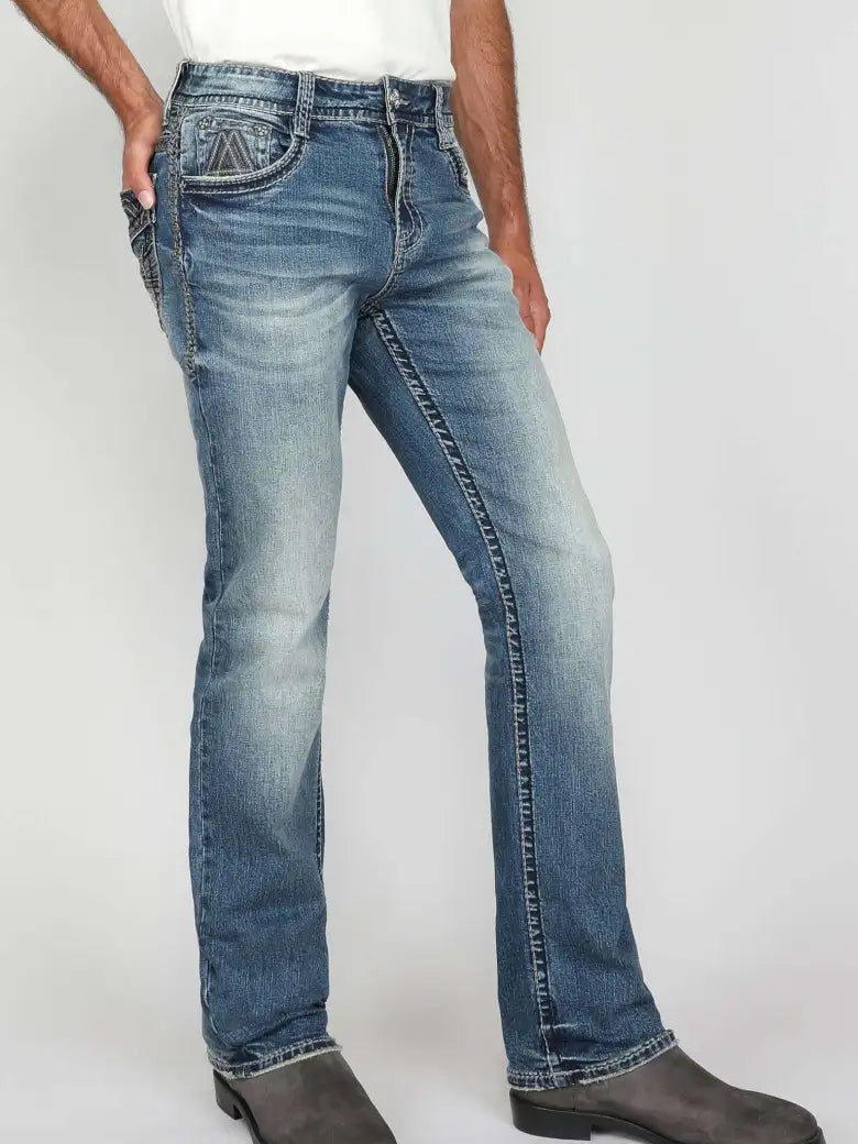 AM-2233 Men’s Western Embroidered Straight Jeans