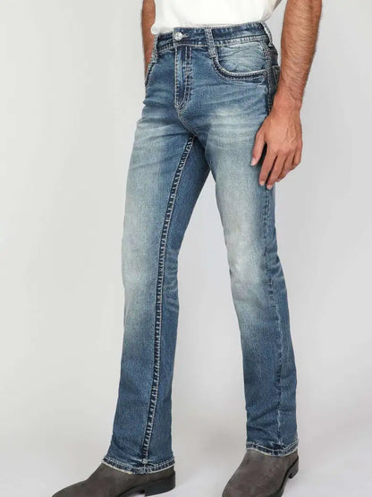 AM-2233 Men’s Western Embroidered Straight Jeans