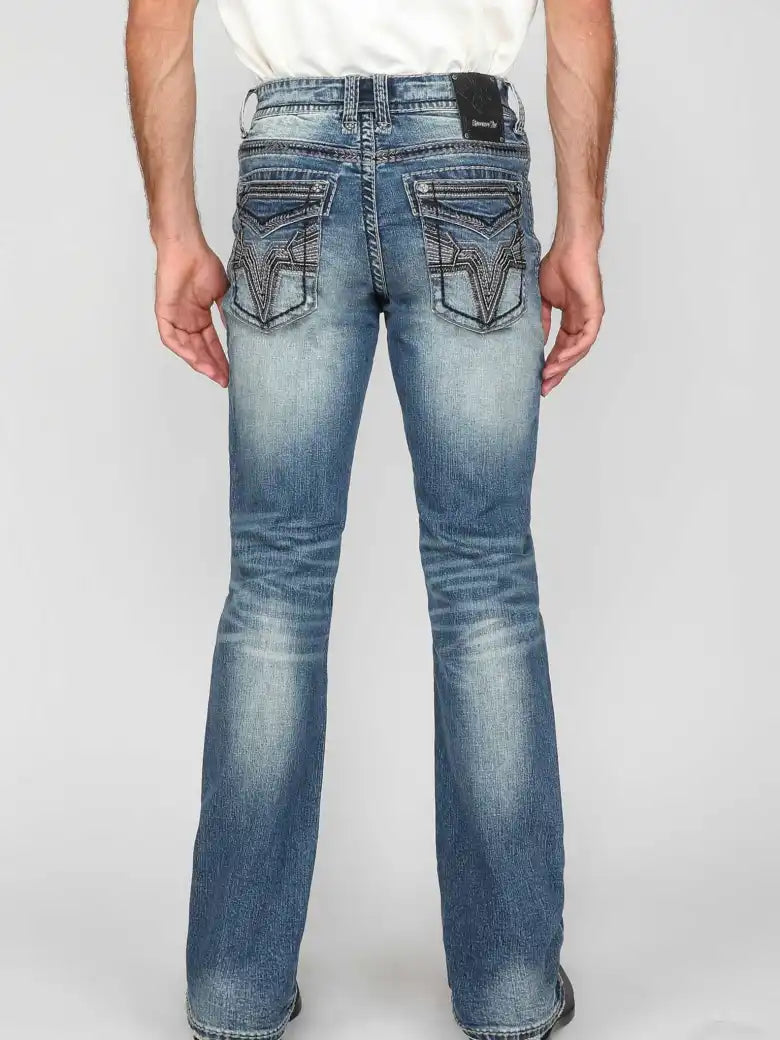 AM-2233 Men’s Western Embroidered Straight Jeans